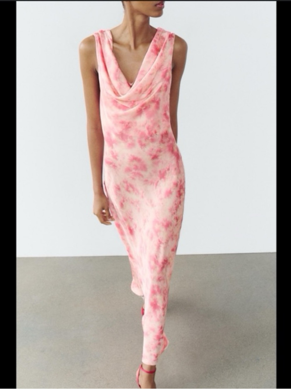Zara Pink Tie-Dye Cowl-Neck Maxi Dress